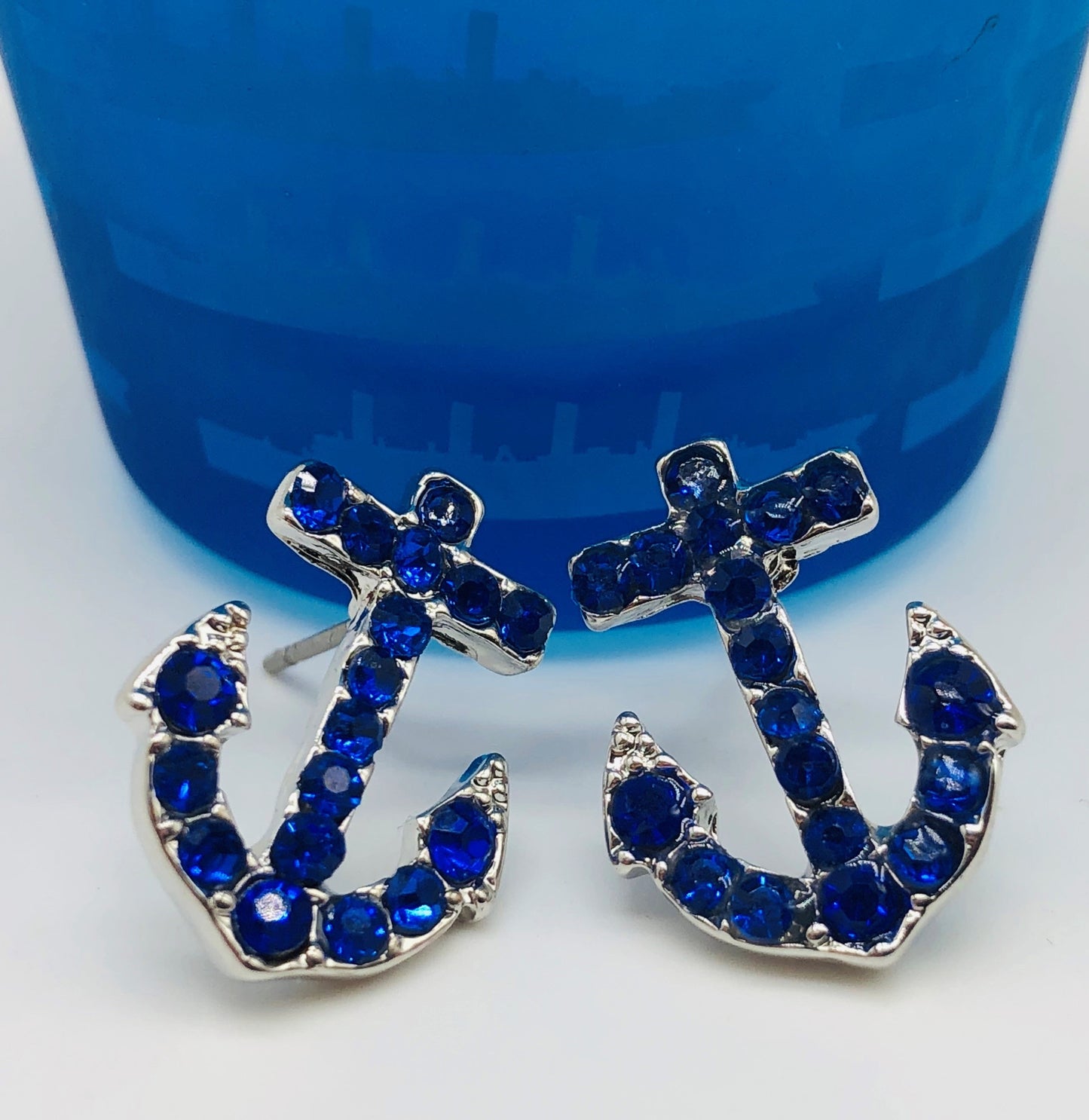 Crystal Anchor Earrings Blue