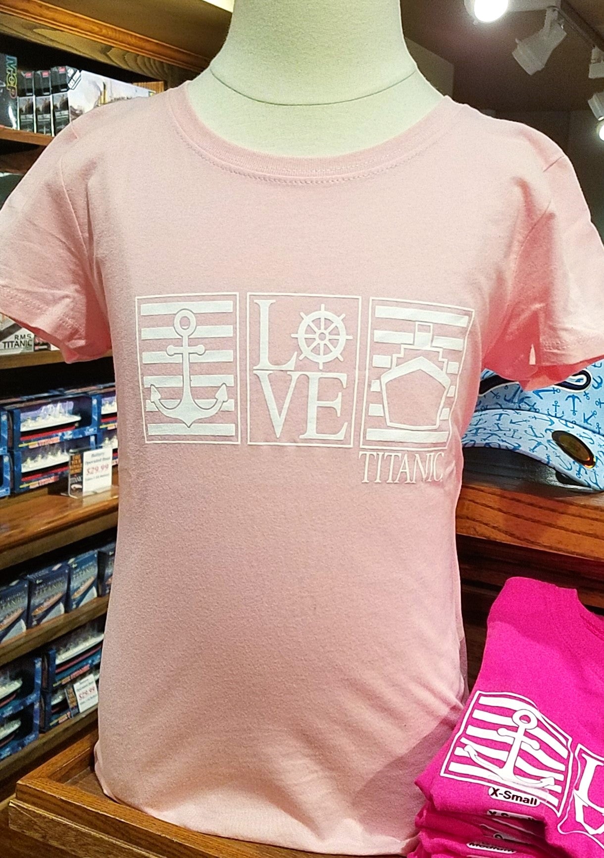 Youth Girls Pink 3 Square Love Titanic T-Shirt