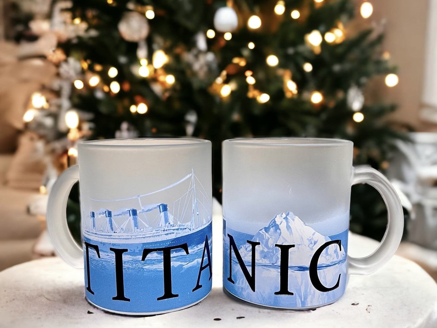 Blue Titanic Scene Wrap Around Glass Mug
