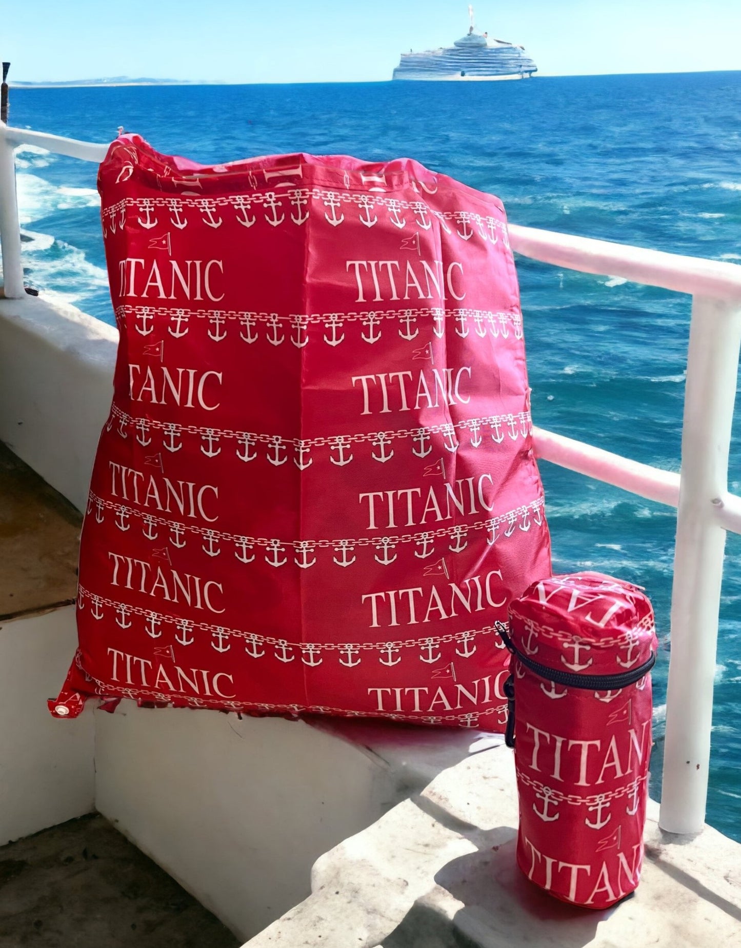 Red Reusable Titanic Stowaway Tote Bag
