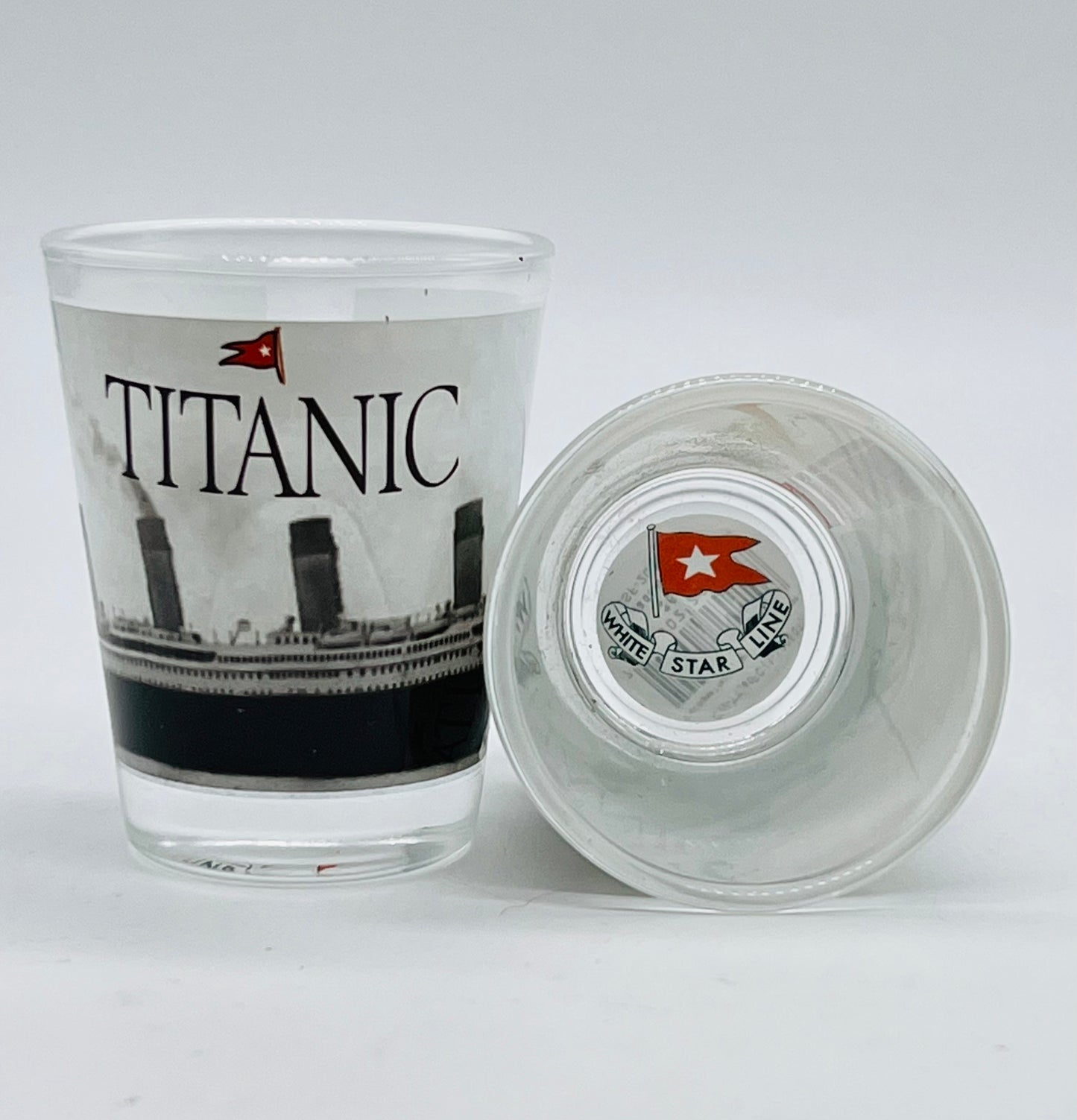 Black and White Wrap Around Titanic Shot Glass