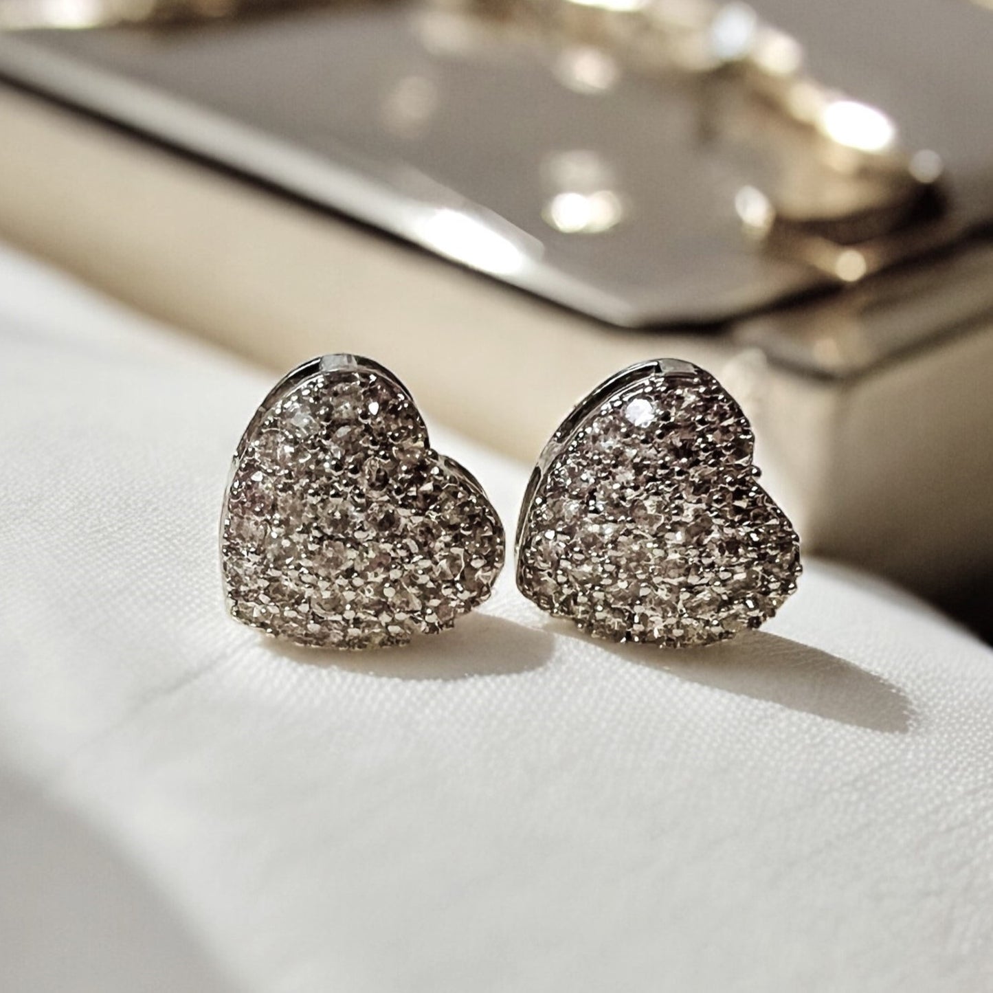 Pavé Puff Heart Post Earrings - Silver