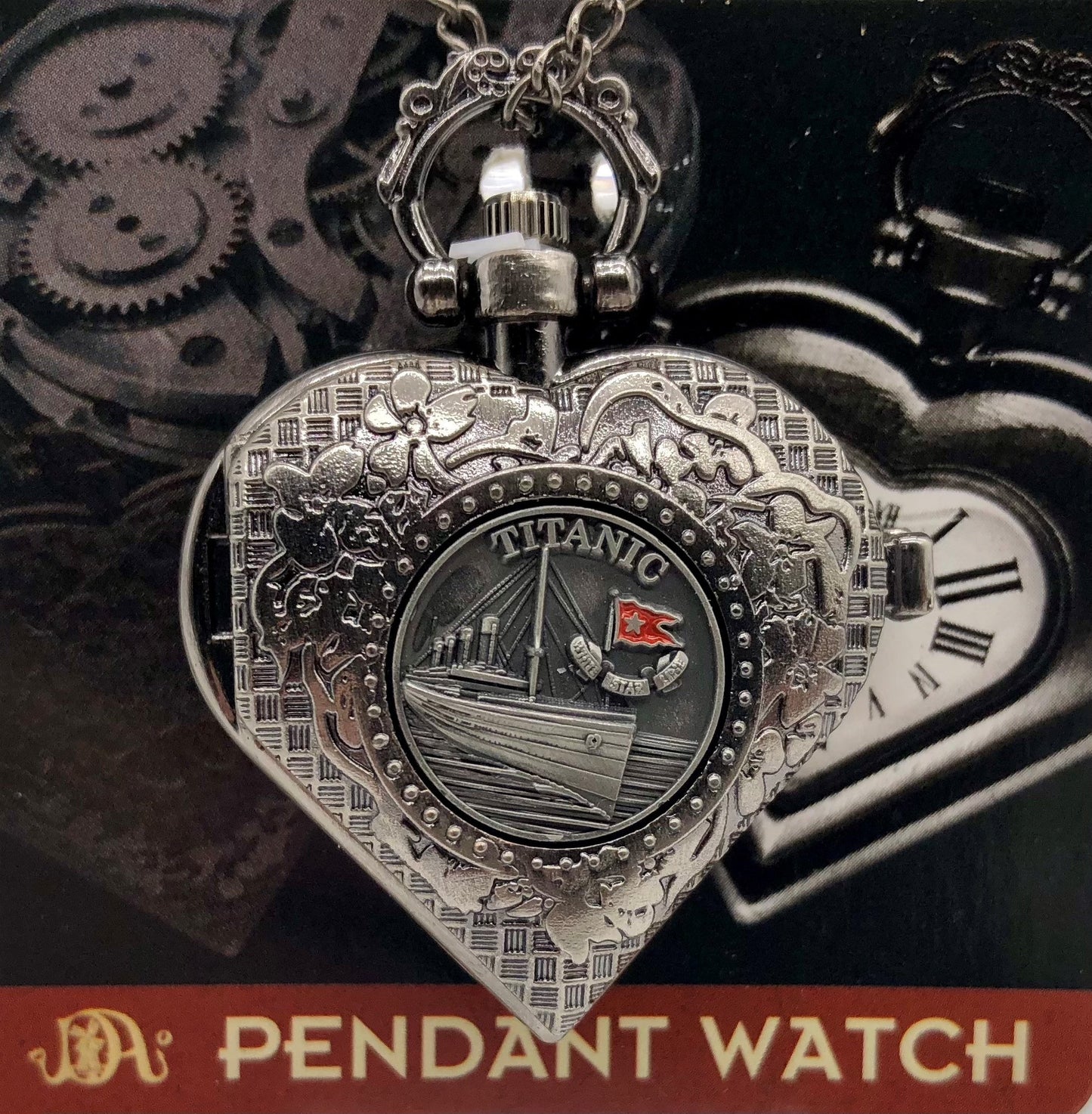 Vintage Collection Pewter Heart Watch Pendant Necklace