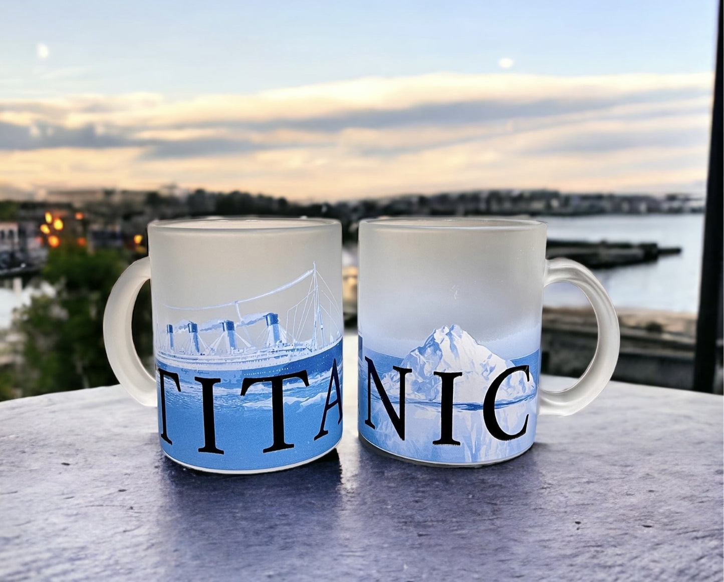 Blue Titanic Scene Wrap Around Glass Mug