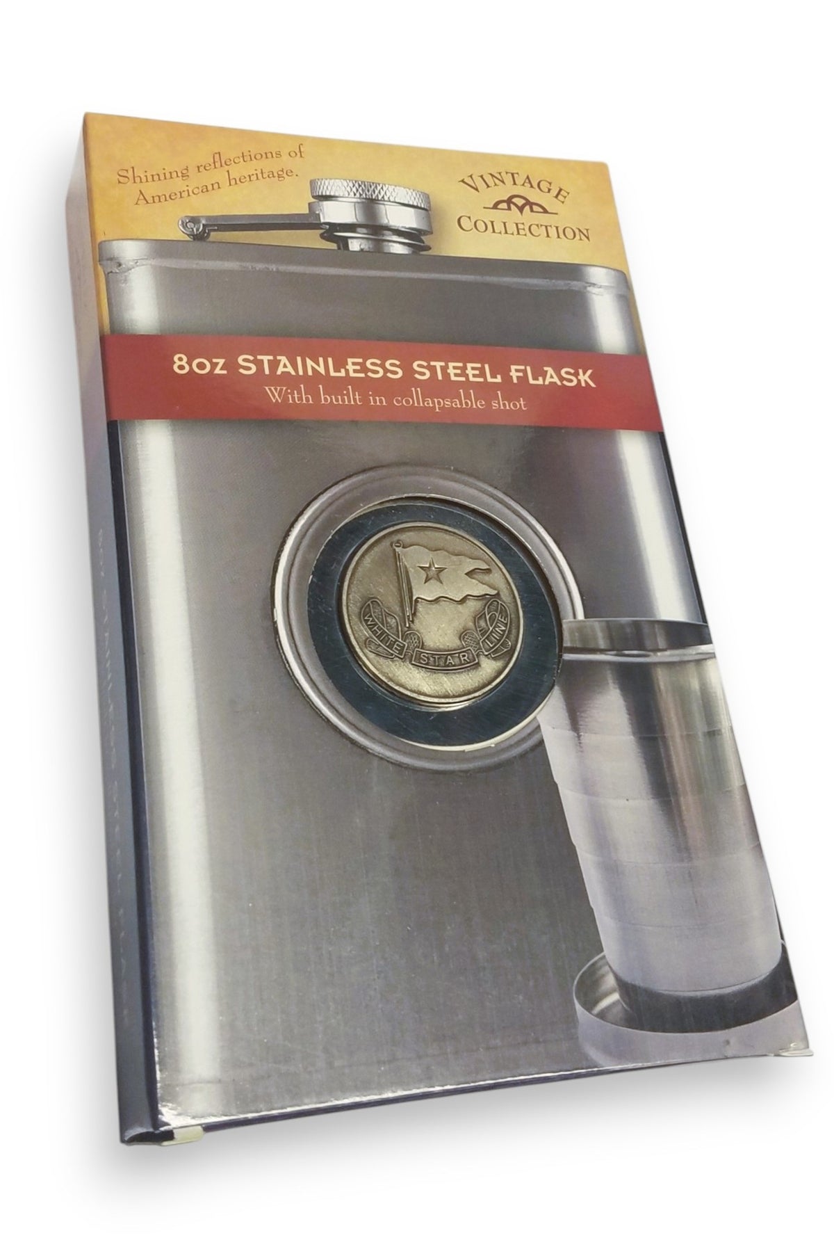 Titanic Pewter Emblem Flask with Collapsible Shot Glass - White Star Line