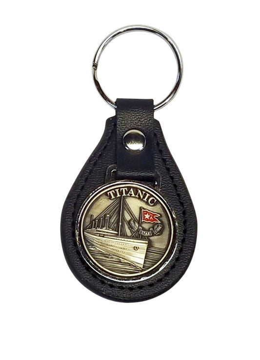 Titanic Pewter Emblem Leather Key Ring
