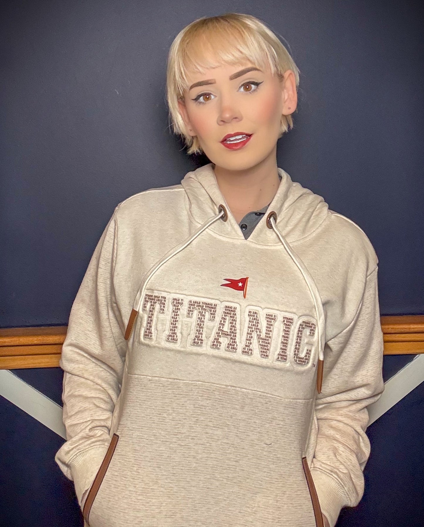 Titanic Embossed Hoodie with Leatherette Accents