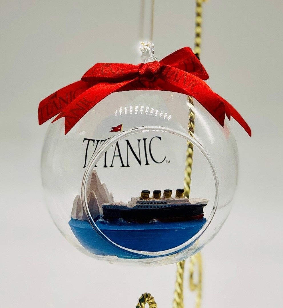 Open Glass Titanic and Iceberg Ornament