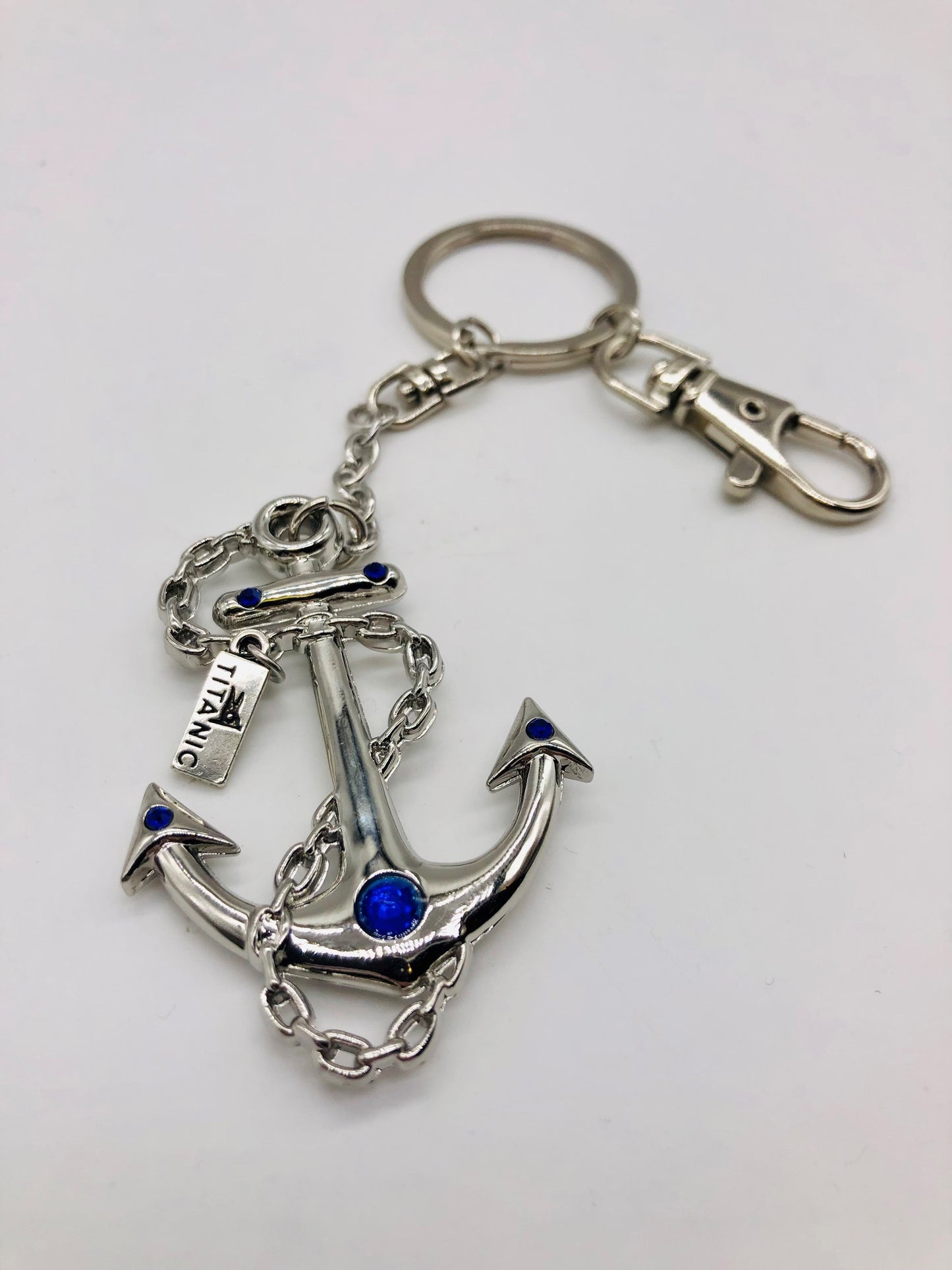 Titanic Anchor Key Ring with Blue Stones