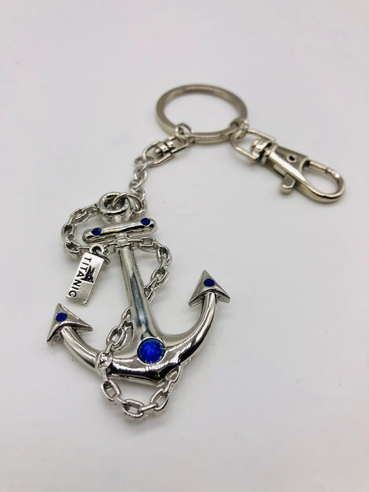 Titanic Anchor Key Ring with Blue Stones