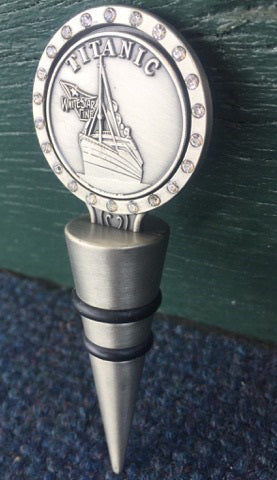 Titanic Pewter Emblem Rhinestone & Pewter Bottle Stopper