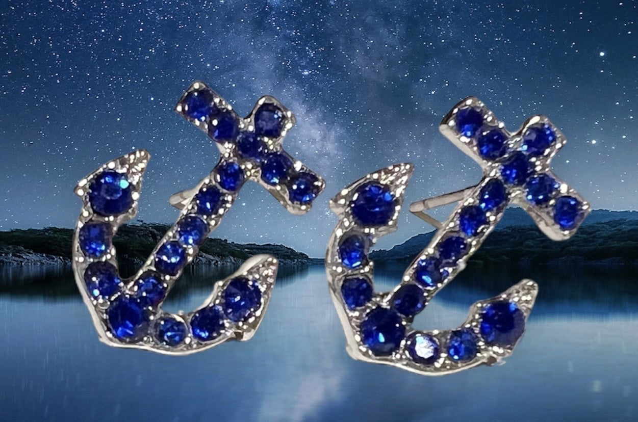 Crystal Anchor Earrings Blue