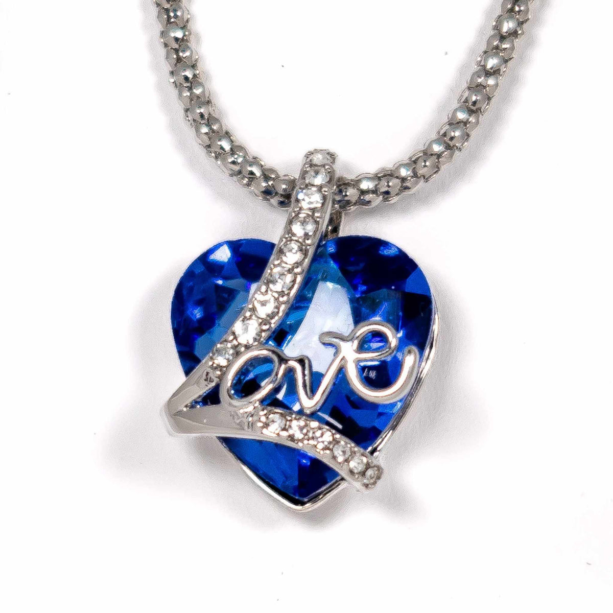 Titanic Blue "Love" Heart Script Necklace