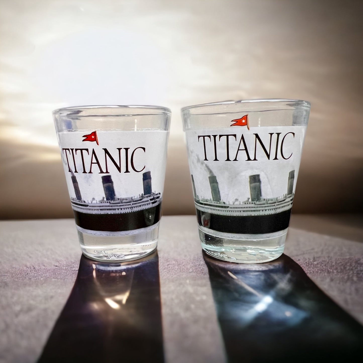 Black and White Wrap Around Titanic Shot Glass