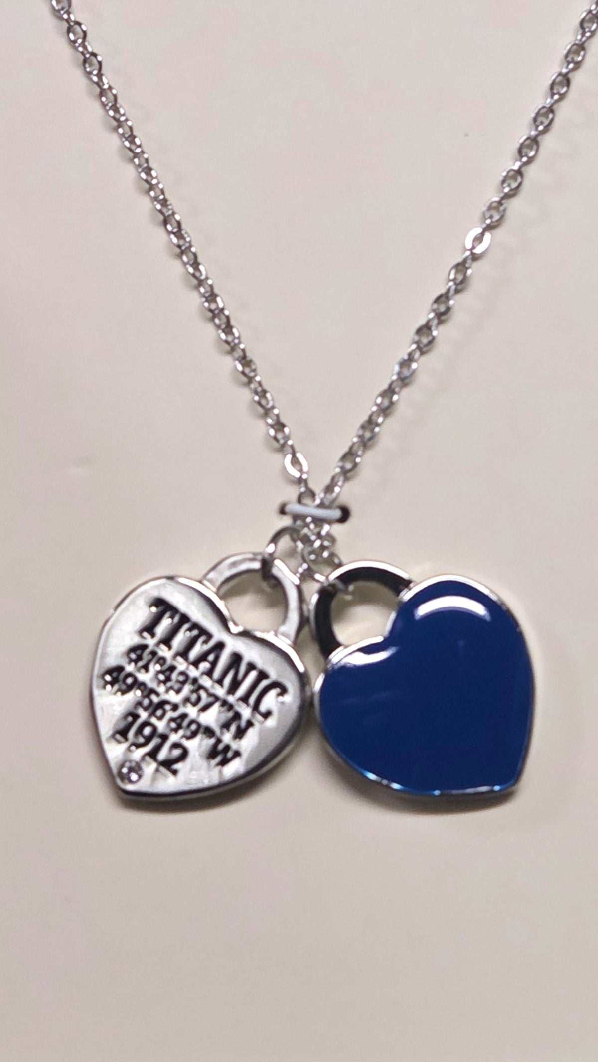 Titanic Coordinates Blue Heart Double Pendant Necklace