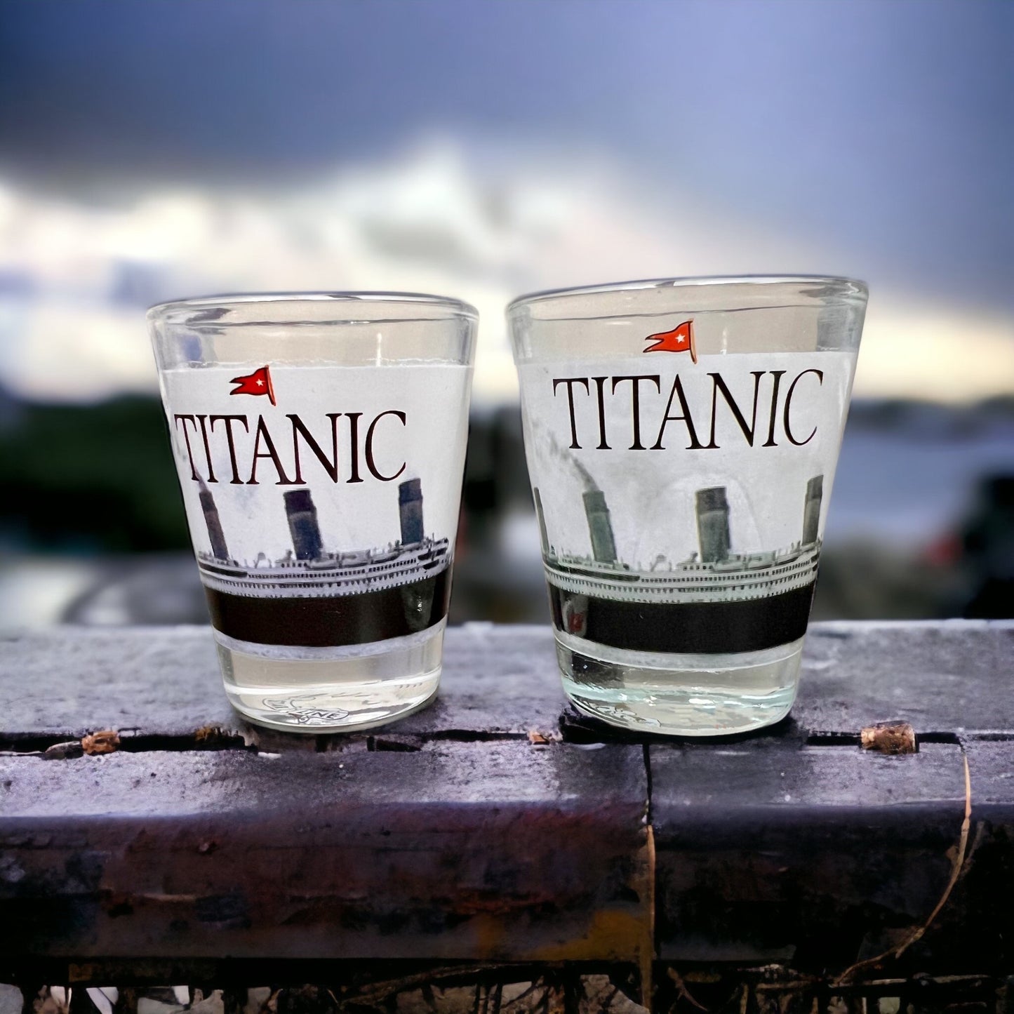 Black and White Wrap Around Titanic Shot Glass