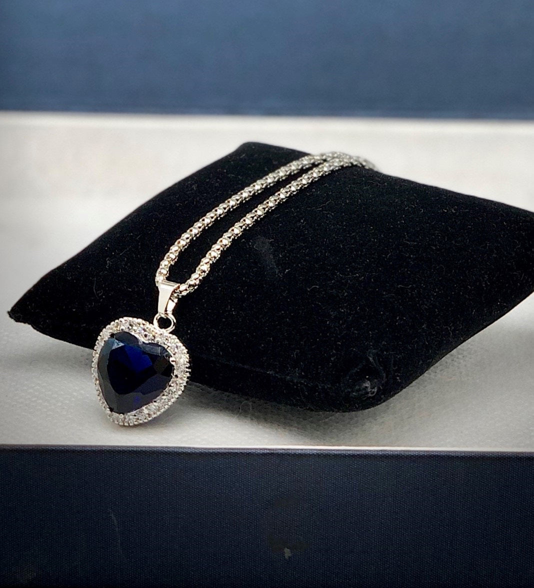 Titanic CZ Blue Heart Necklace