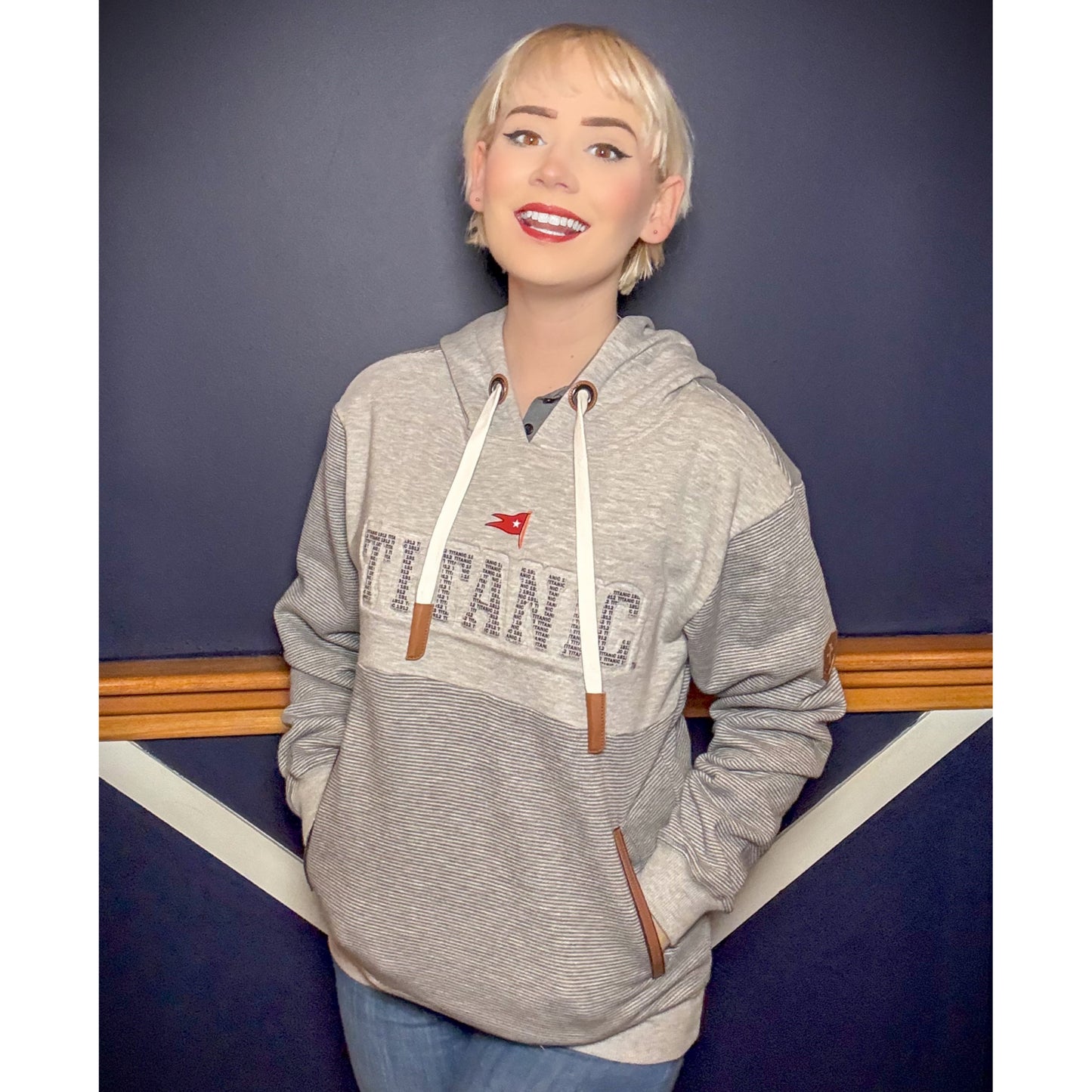 Titanic Embossed Hoodie with Leatherette Accents