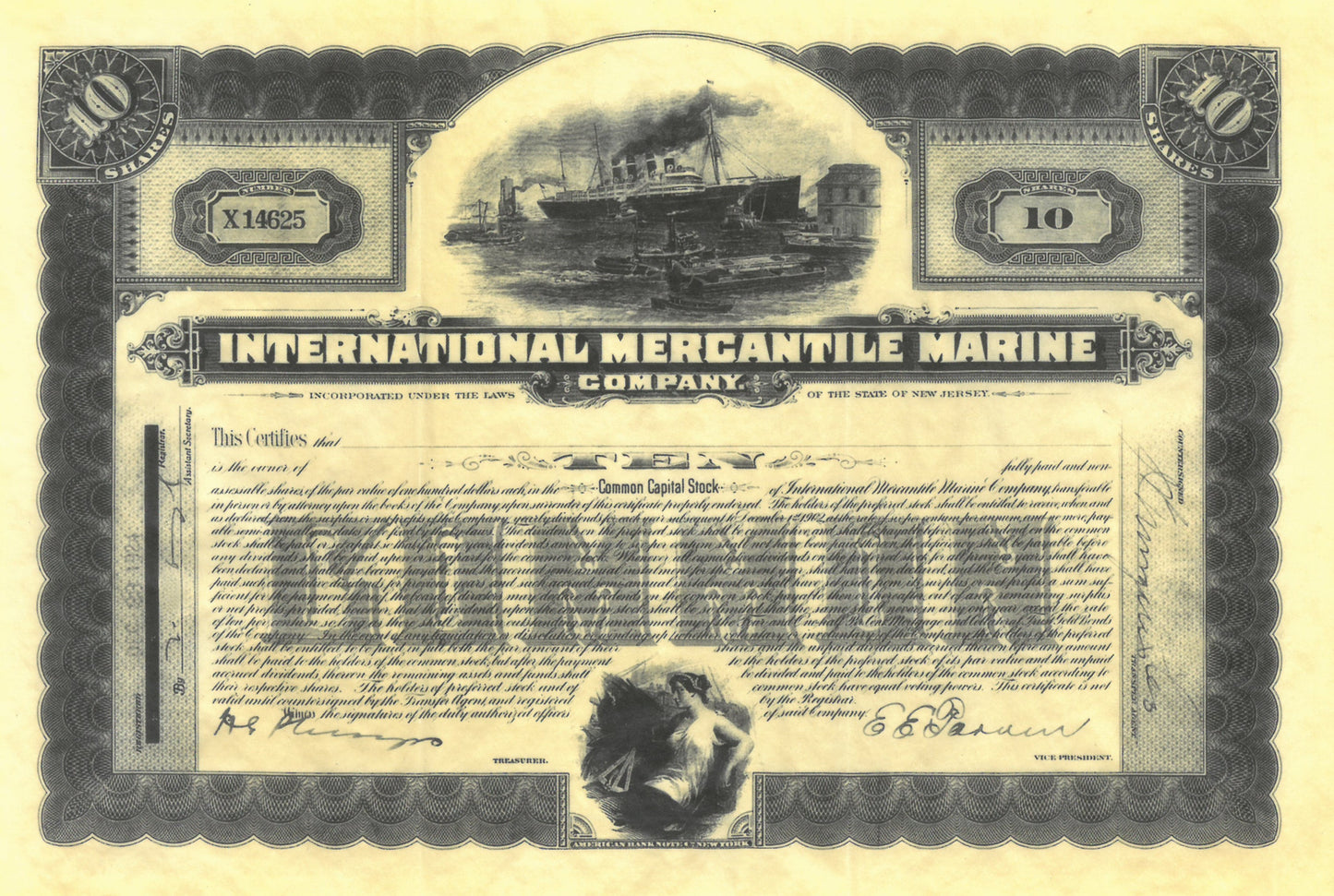 Titanic Souvenir Stock Certificate
