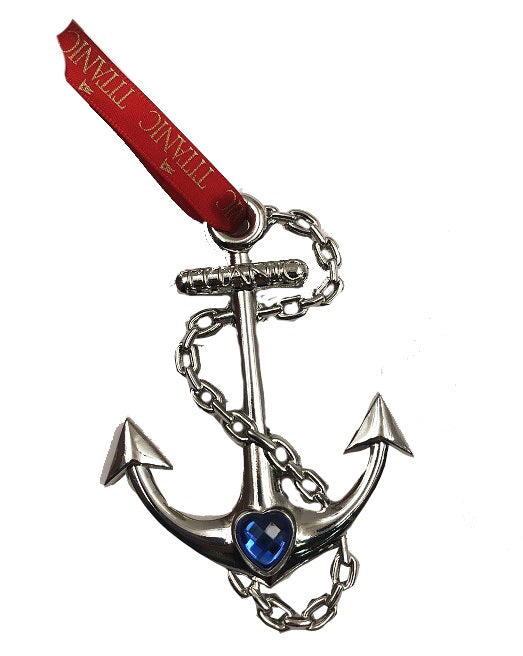 Titanic Anchor Ornament with Blue Heart Gem