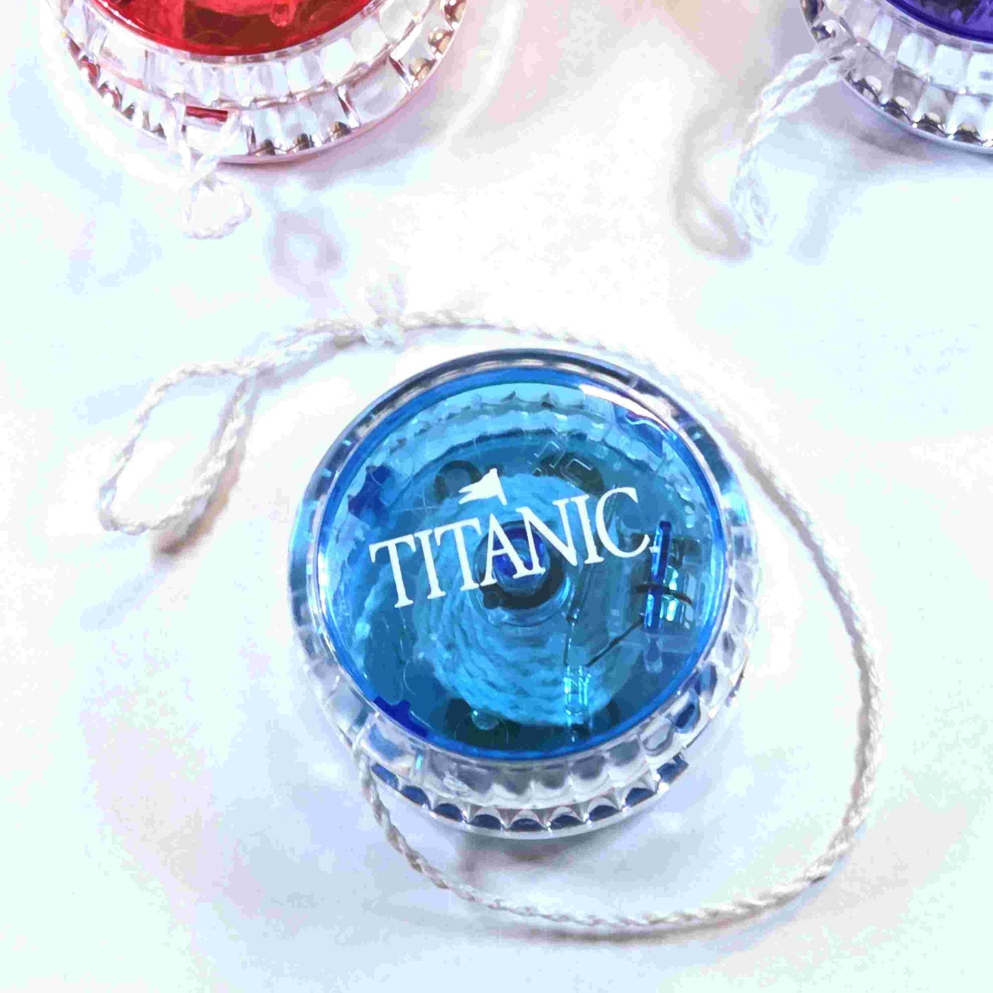 Blue transparent Titanic yoyo.
