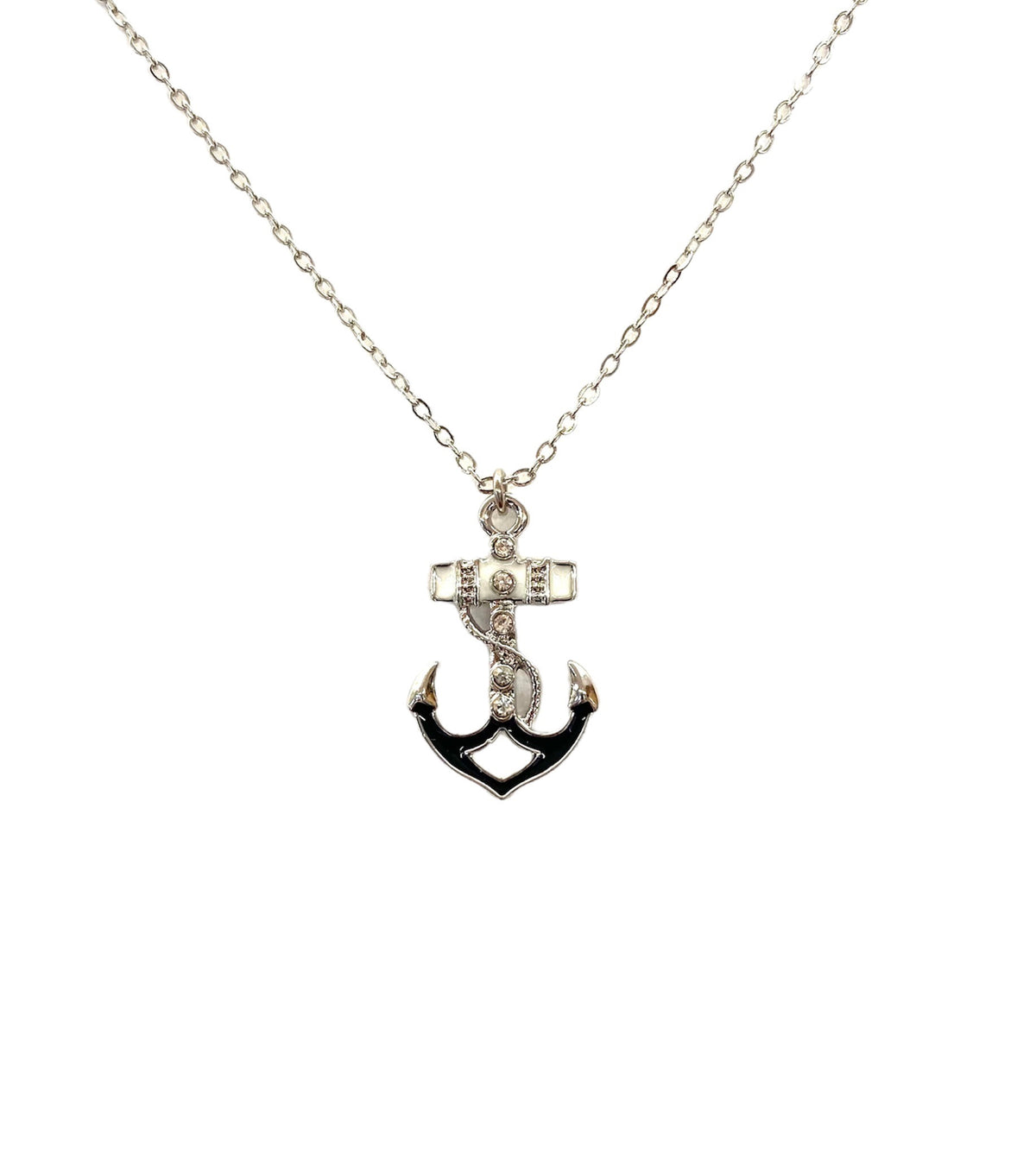 White and Navy Anchor Necklace