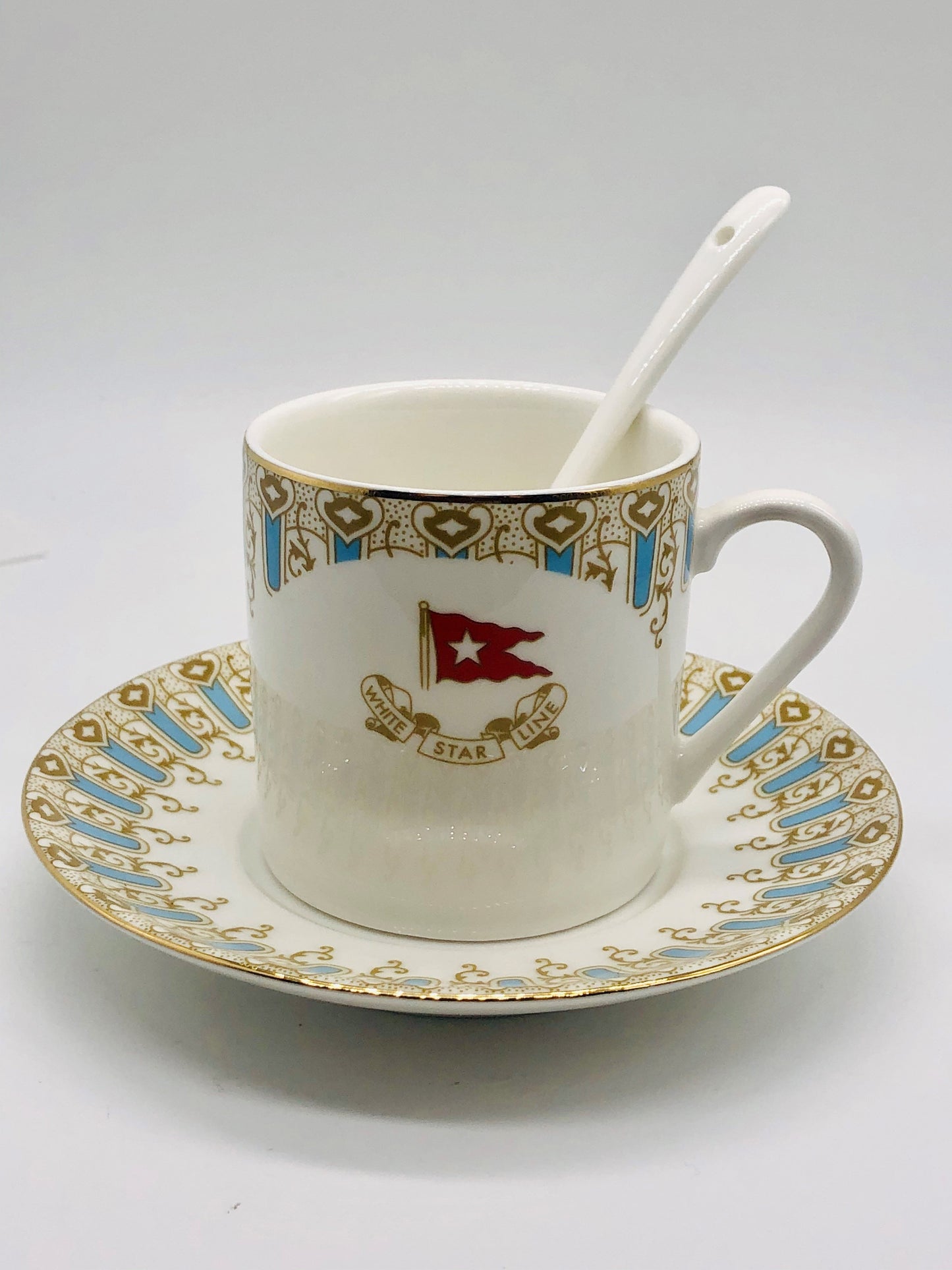 First Class Wisteria Pattern Cup and Saucer with Spoon