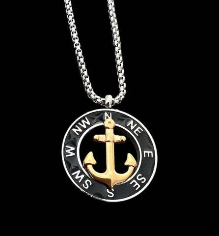 TITANIC STAINLESS STEEL OPEN COMPASS ANCHOR NECKLACE