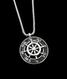 TITANIC STAINLESS STEEL OPEN COMPASS SHIPWHEEL NECKLACE