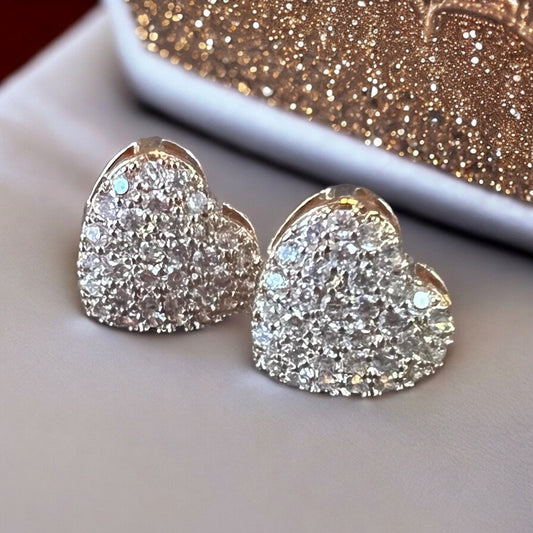 Pavé Puff Heart Post Earrings - Gold