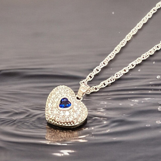 BLUE HEART IN PAVÉ NECKLACE