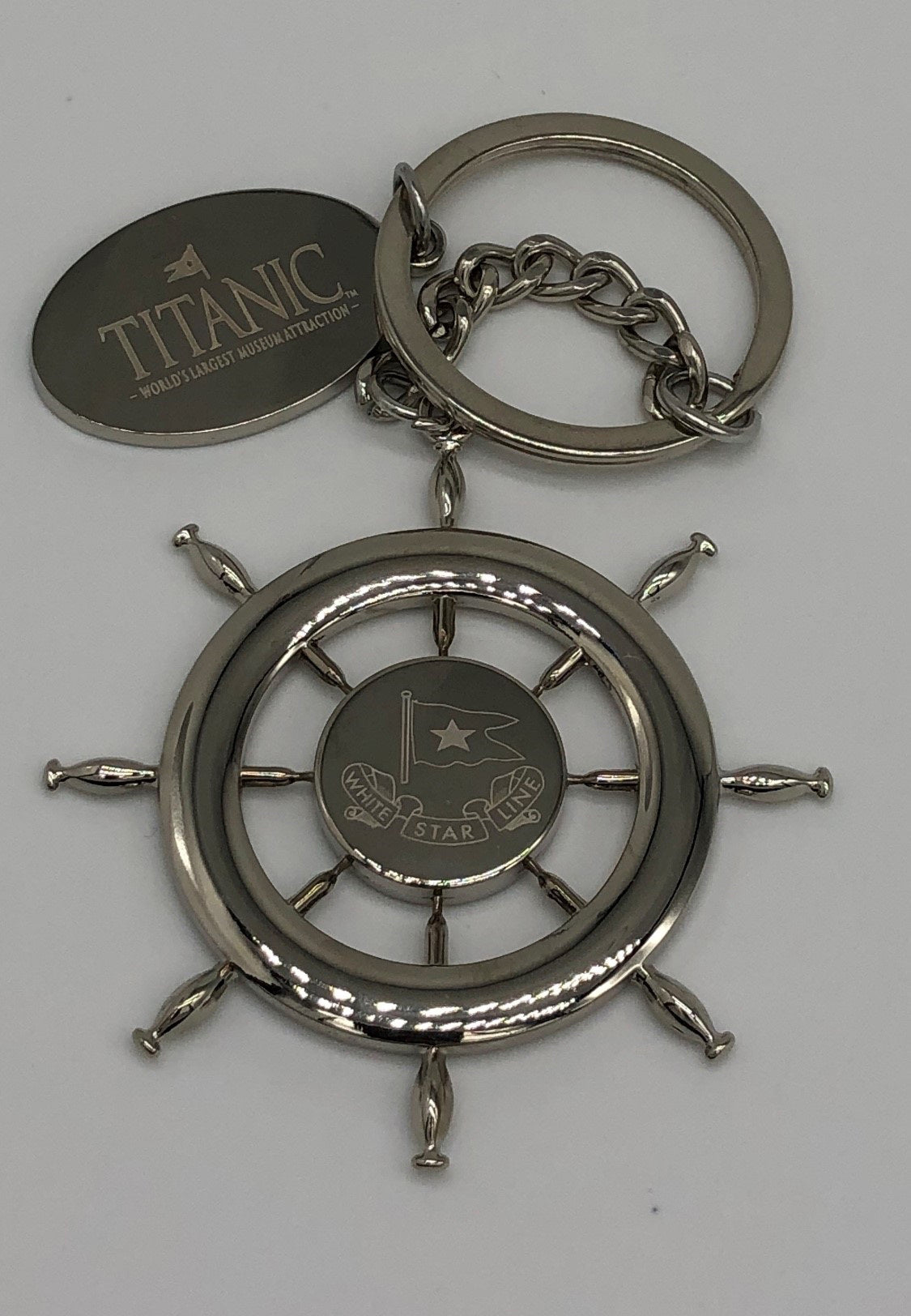 Shipwheel and Titanic's Coordinates Metal Key Ring