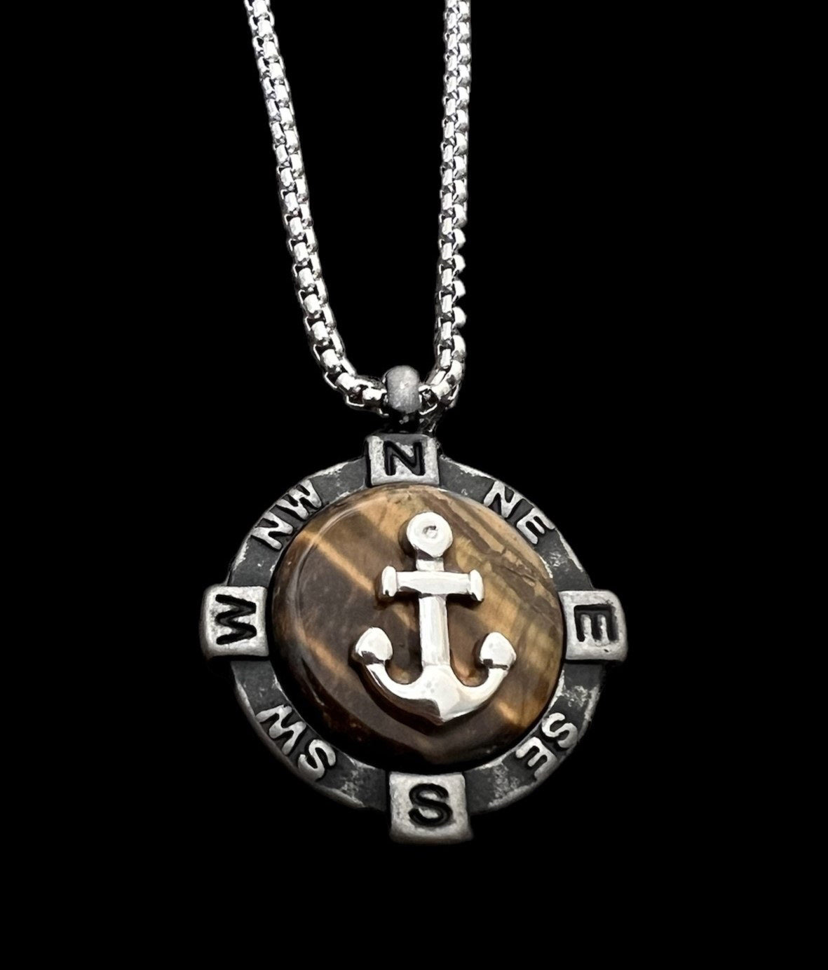 Titanic Stainless Steel Tiger's Eye Compass Necklace