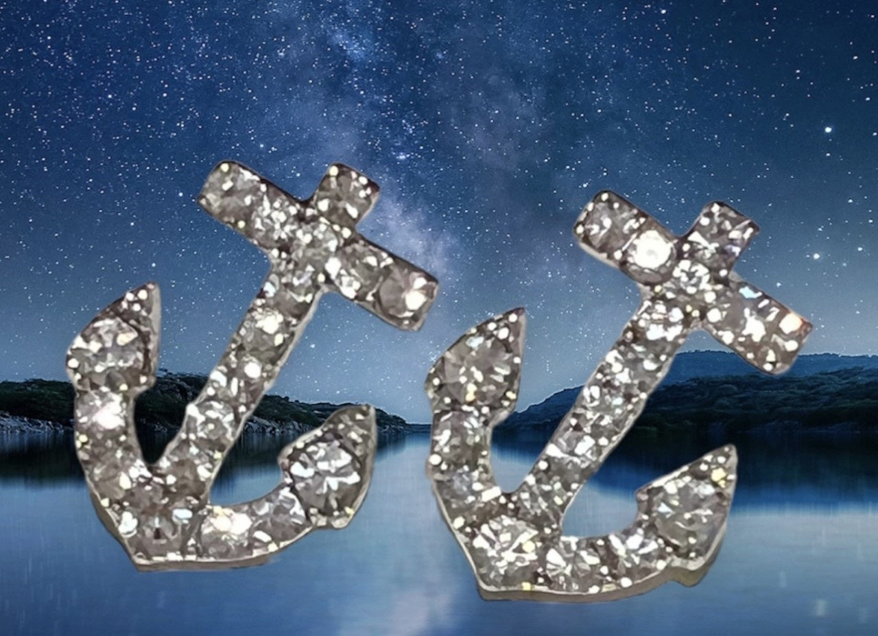 Crystal Anchor Earrings Clear