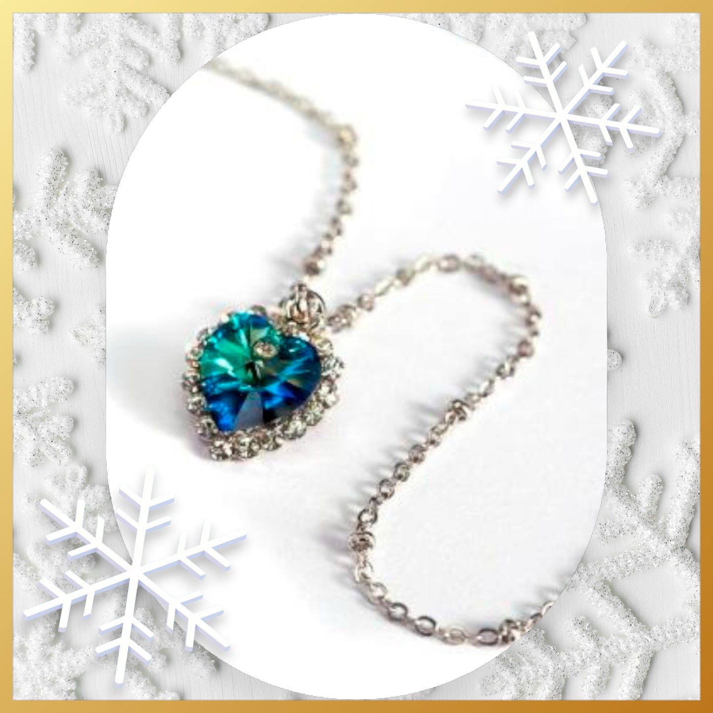 Titanic Blue Crystal Heart Chip Necklace