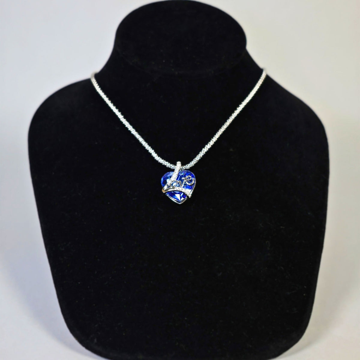 Titanic Blue "Love" Heart Script Necklace