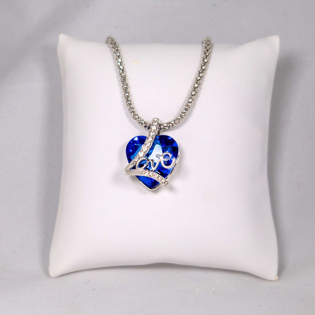 Titanic Blue "Love" Heart Script Necklace