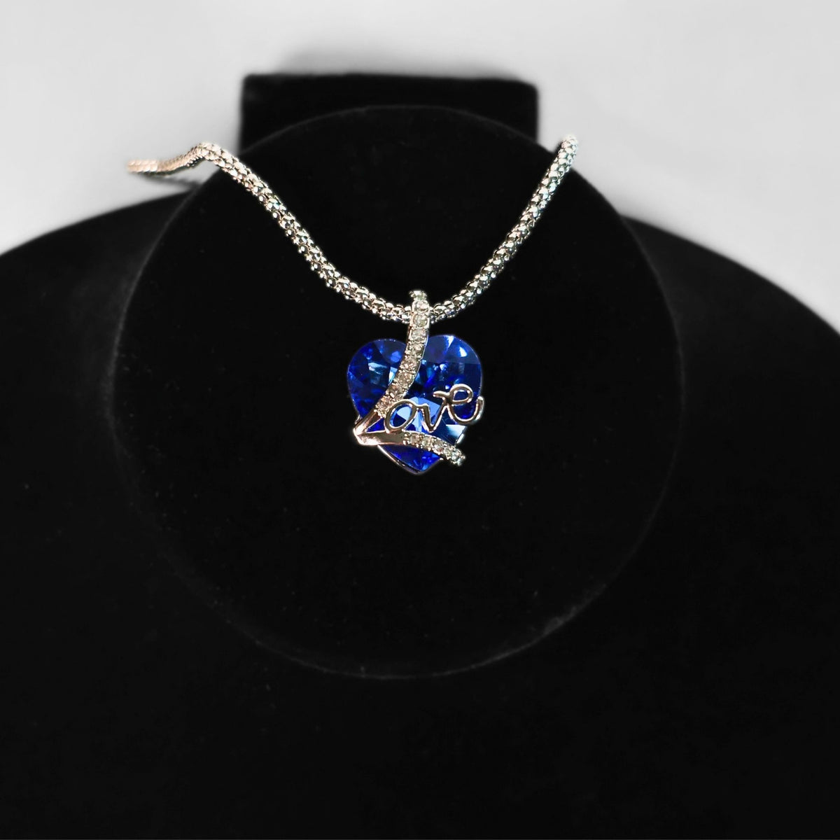 Titanic Blue "Love" Heart Script Necklace