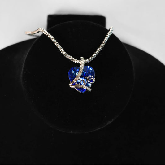 Titanic Blue "Love" Heart Script Necklace