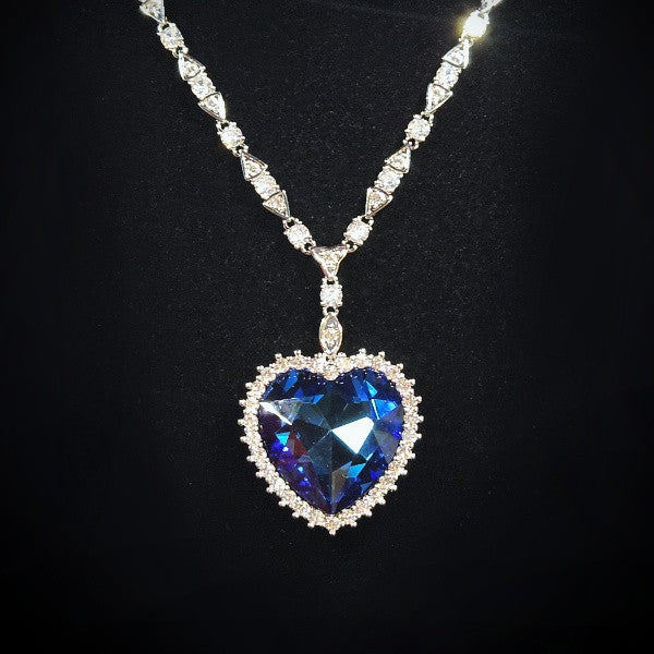 Deluxe Brilliant Blue Heart Necklace