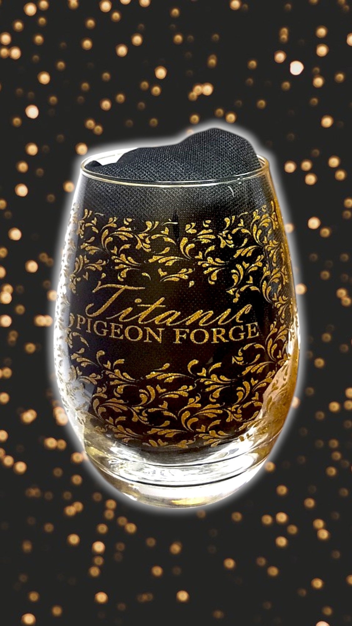 Titanic Gold Filigree Stemless Wine Glass - Pigeon Forge, TN