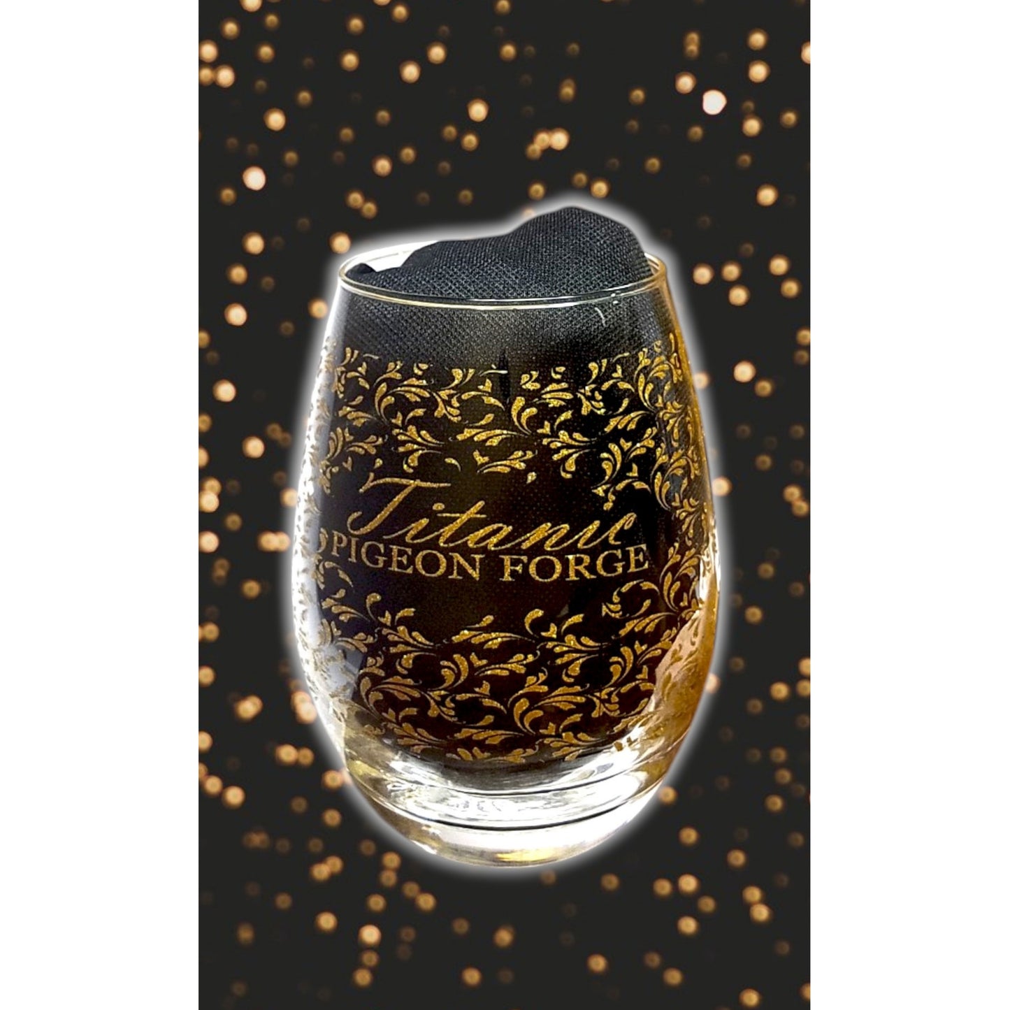 Titanic Gold Filigree Stemless Wine Glass - Pigeon Forge, TN