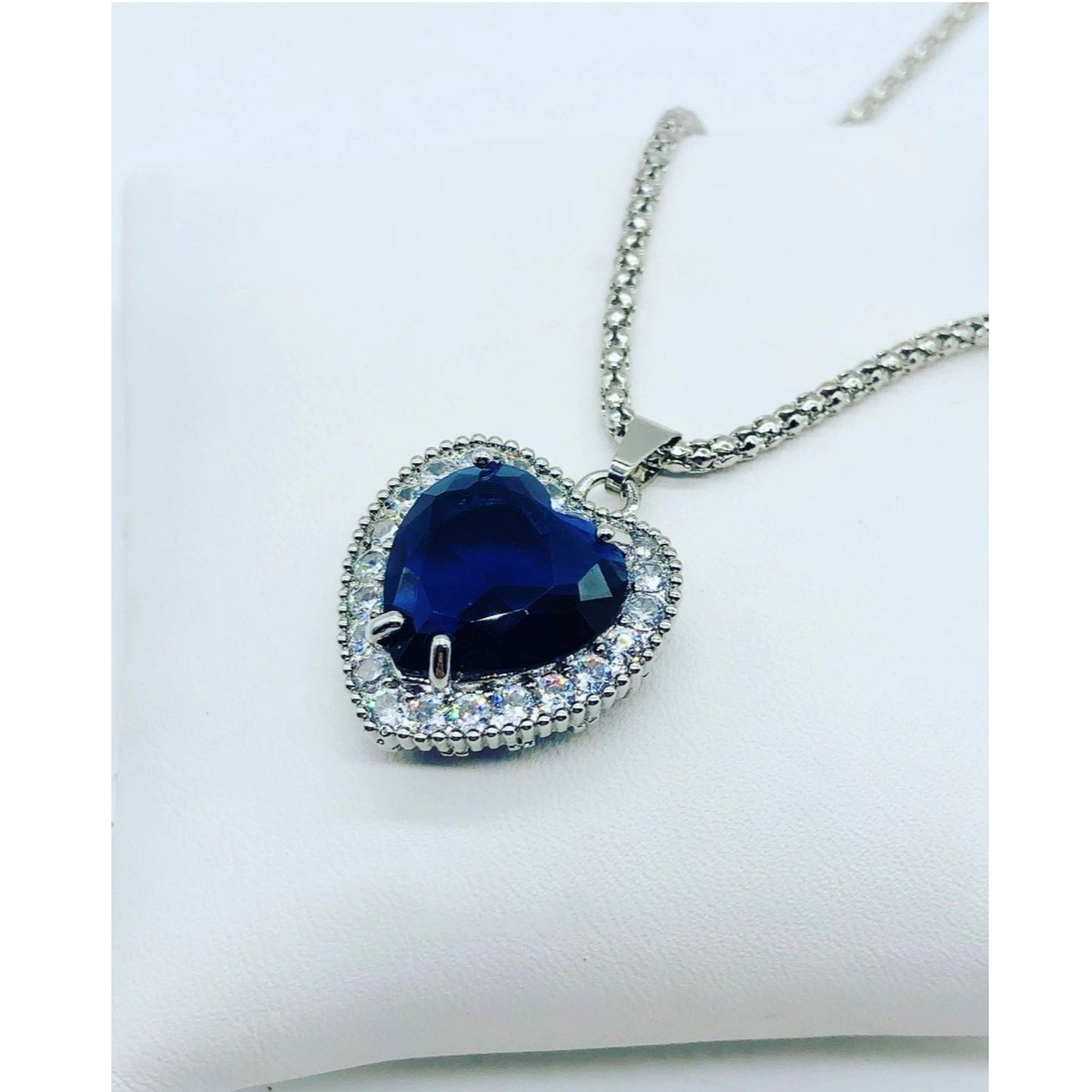 Titanic CZ Blue Heart Necklace