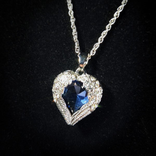 Ida Straus Winged Crystal Heart Necklace Inscribed "Where you go, I go"