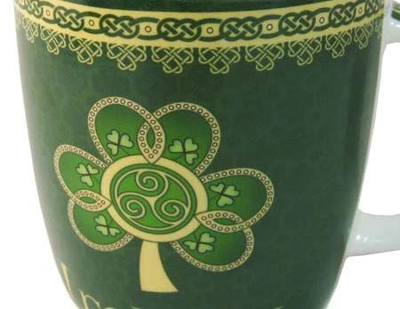 A closeup of the large shamrock detail, decorated with smaller shamrocks in each petal.