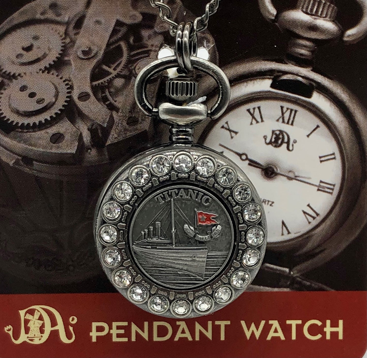 Vintage Collection Ladies Pewter Pendant Watch Necklace