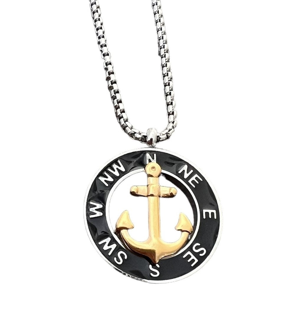 Titanic Stainless Steel Open Compass Anchor Necklace