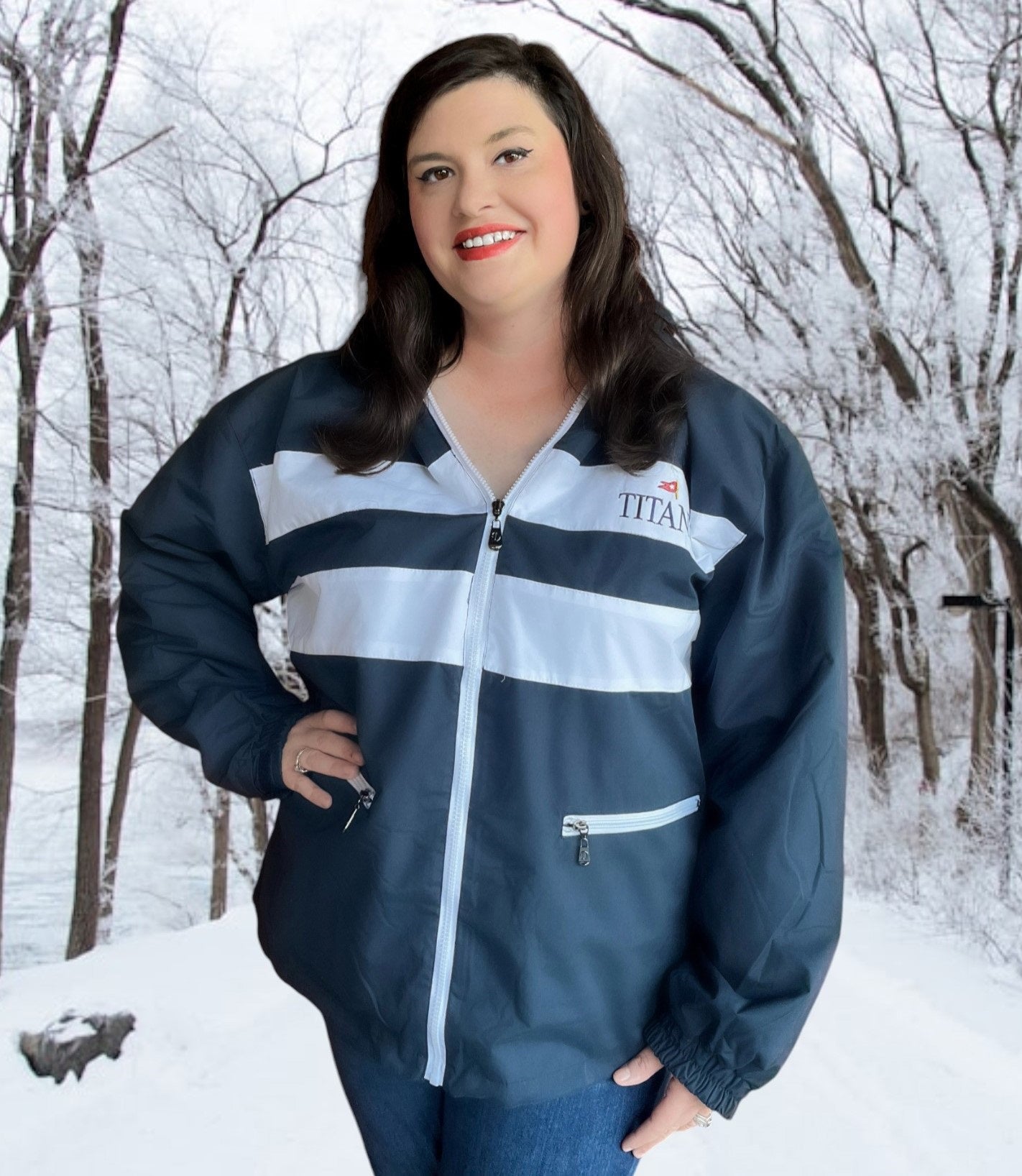 Navy Hooded Titanic Jacket with White Horizontal Stripe