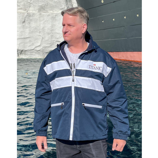 Navy Hooded Titanic Jacket with White Horizontal Stripe