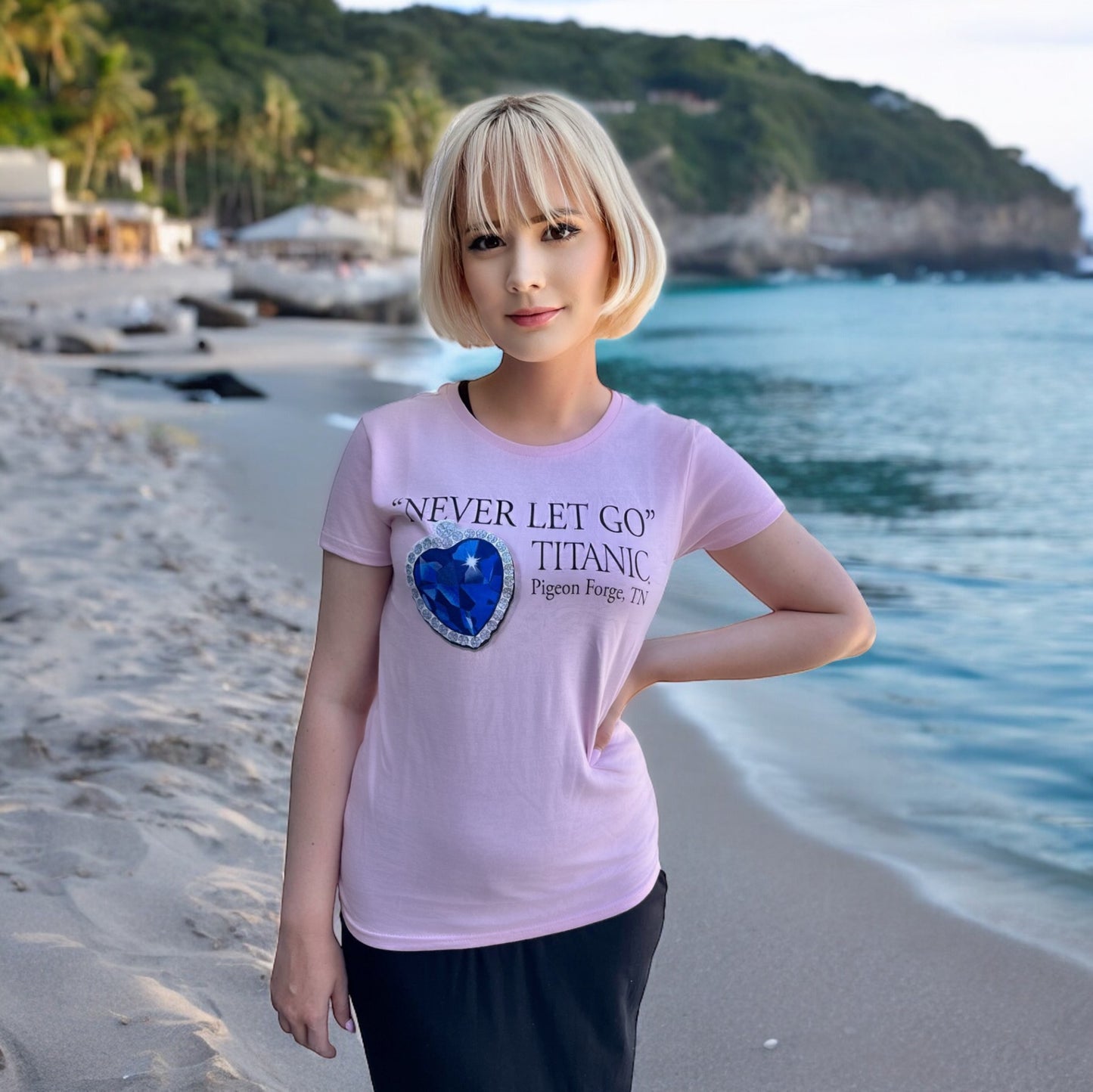 "Never Let Go" Titanic Heart Ladies T-Shirt - Pigeon Forge, TN